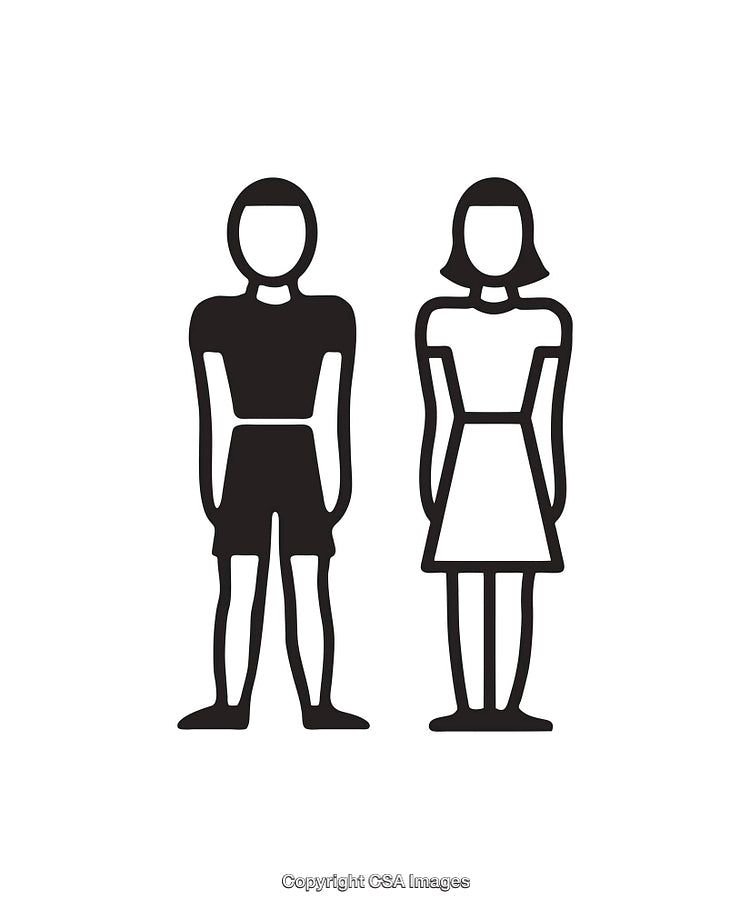 Simple Black and White Male and Female Figure Icons on White Background