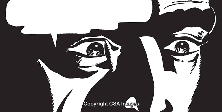 Close-Up Black and White Comic Art Featuring Eyes and Thought Bubble
