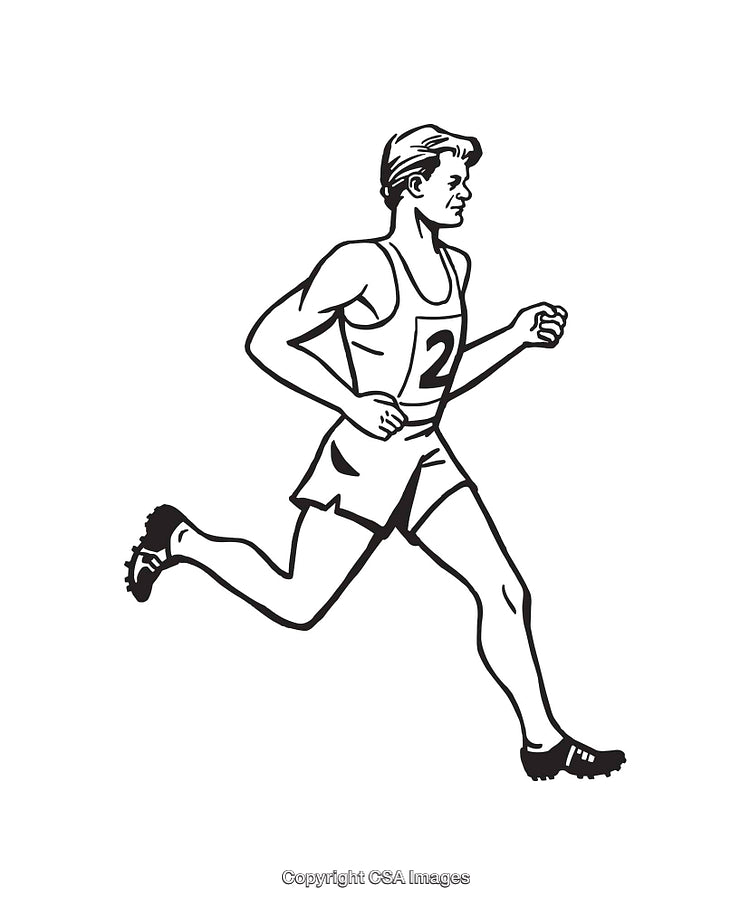 Black and White Illustration of a Runner in Action Pose