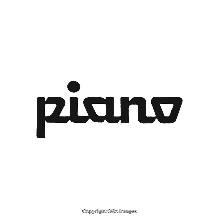 Stylized Graphic Design of the Word Piano in Bold Black Font