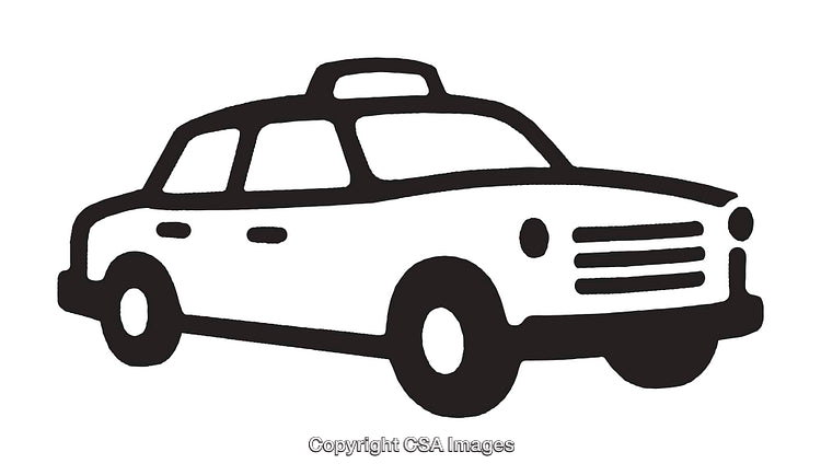 Black and White Line Art Illustration of a Taxi Vehicle