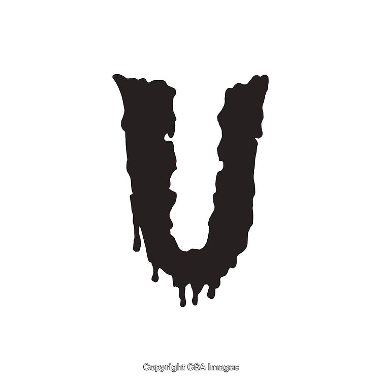 Abstract Dripping Letter U in Bold Black Ink Design