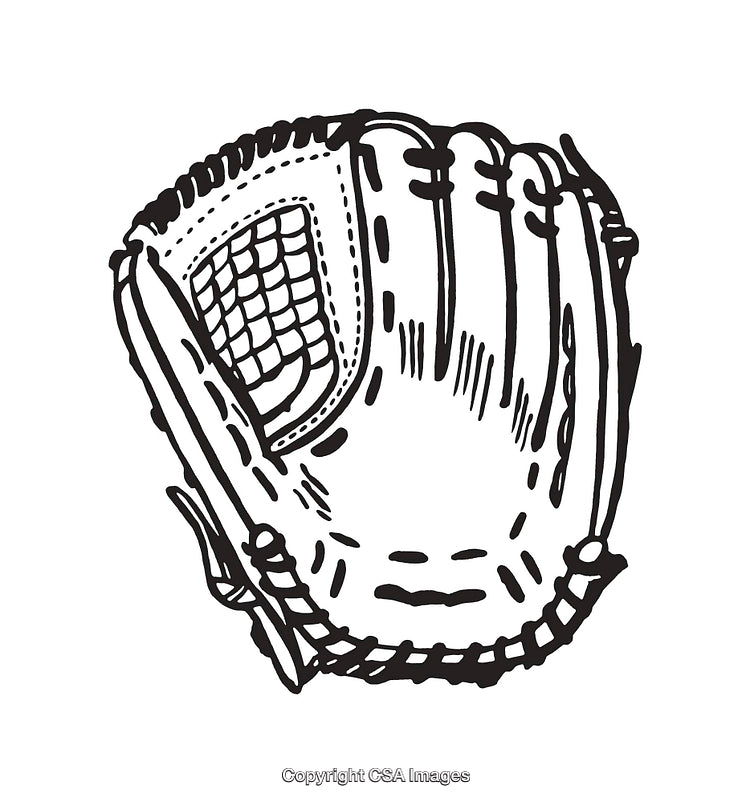 Black and White Illustration of a Baseball Glove in Line Art Style