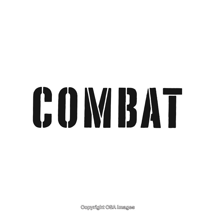 Bold Stencil Style Black Combat Text Displayed on White Background