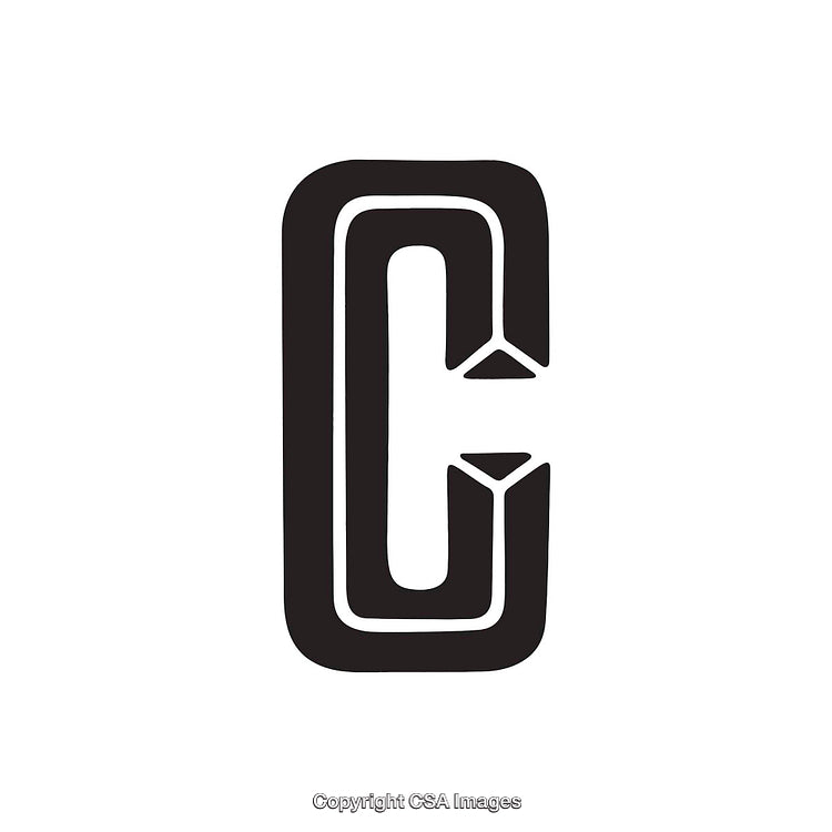 Black Artistic Letter C Design with Geometric Shapes and Stylized Features