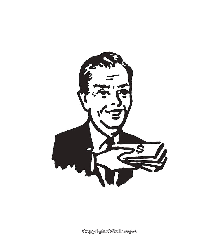 Retro Illustration of a Man Offering a Stack of Money