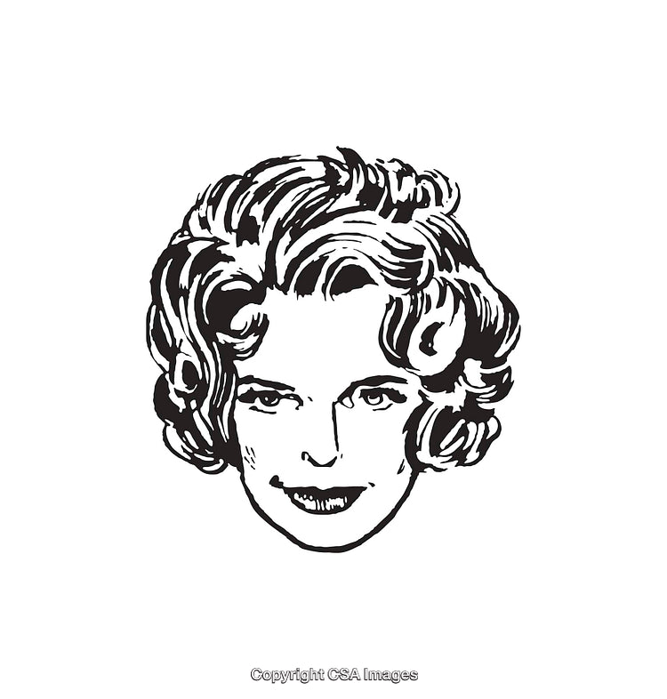 Retro Style Black and White Portrait Line Art Illustration