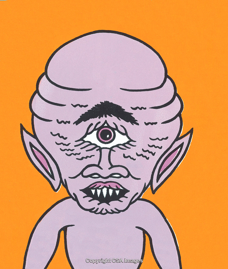 Fantasy Illustration of Cyclopean Creature with Abstract Features and Orange Background