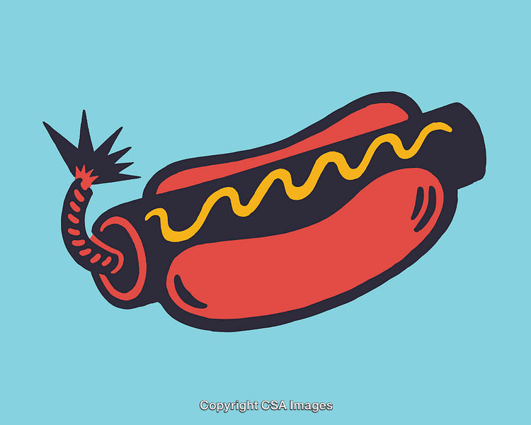 Illustration of a Hotdog Styled as a Cartoon Explosive
