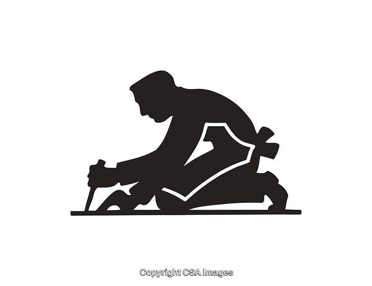 Silhouette of a Worker Kneeling with Tool for Floor Work Illustration