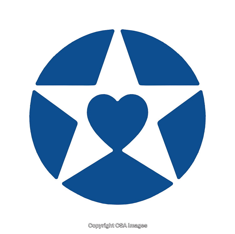 Blue Star and Heart Symbol with Circular Design on White Background