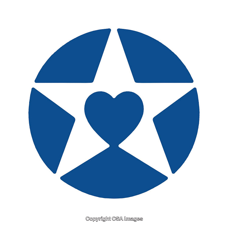 Blue Star and Heart Symbol with Circular Design on White Background