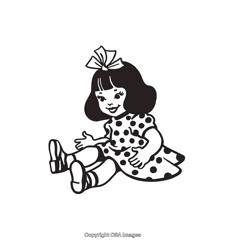 Vintage Style Illustration of a Young Girl in Polka Dot Dress