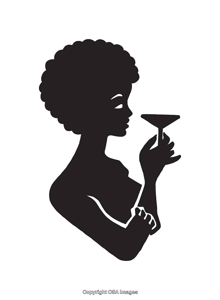 Silhouette of Stylish Woman Holding Cocktail Glass in Classic Line Art