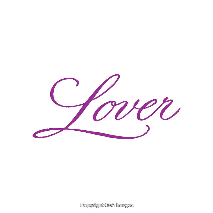 Elegant Purple Calligraphy Spelling 'Lover' on White Background
