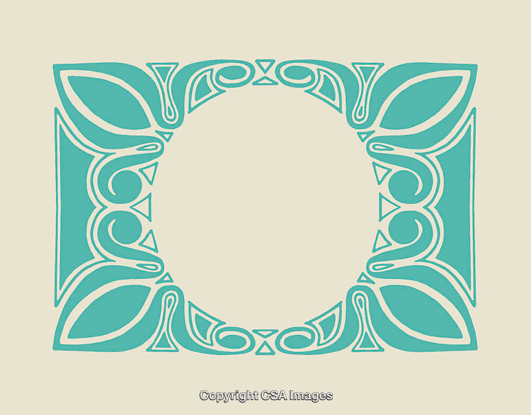 Ornamental Teal and Beige Abstract Frame with Decorative Patterns