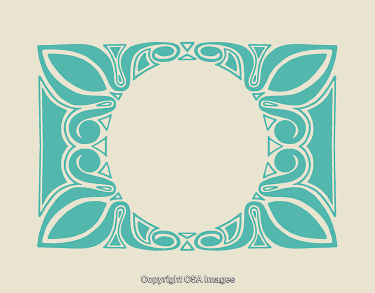 Ornamental Teal and Beige Abstract Frame with Decorative Patterns