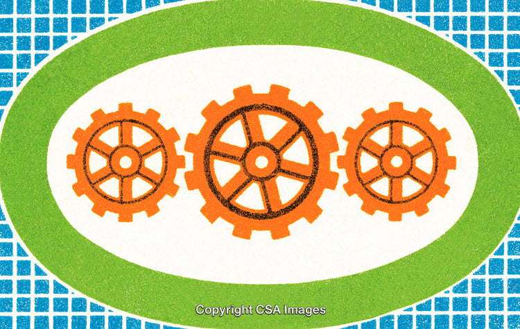 Colorful Illustration of Interlocking Gears in a Decorative Design