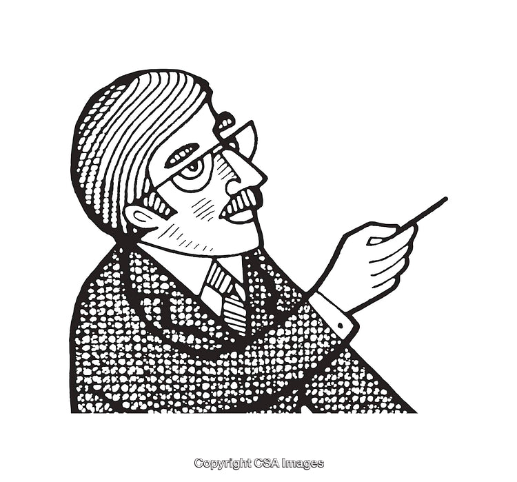Illustration of a Professional Man Gesturing with a Pointer in Black and White