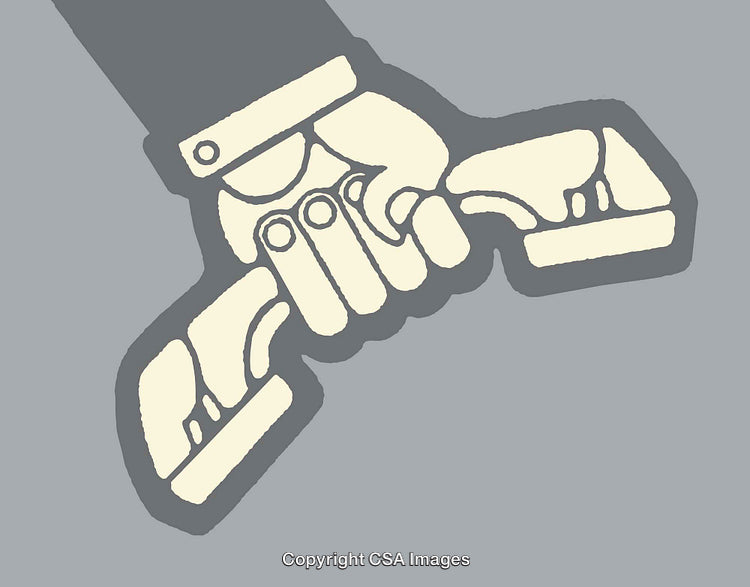 Graphic Illustration of a Robotic Hand Holding Two Separate Objects
