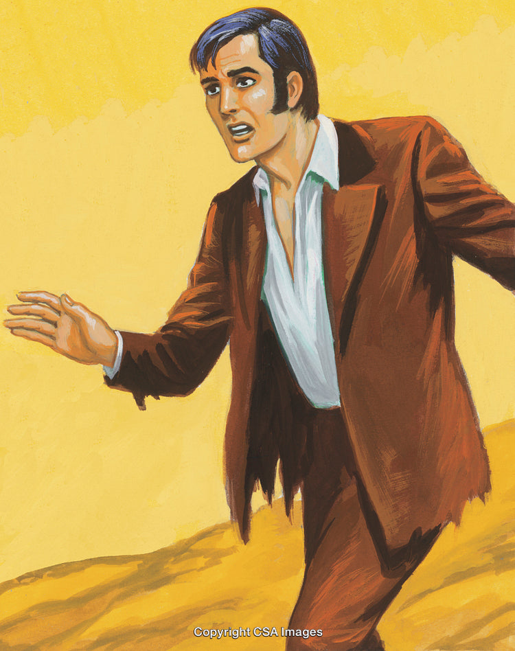 Illustration of a Concerned Man Reaching Out with a Yellow Background