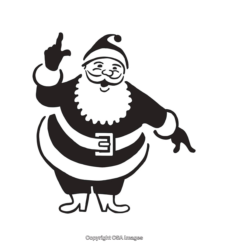 Classic Black and White Illustration of Jolly Santa Claus