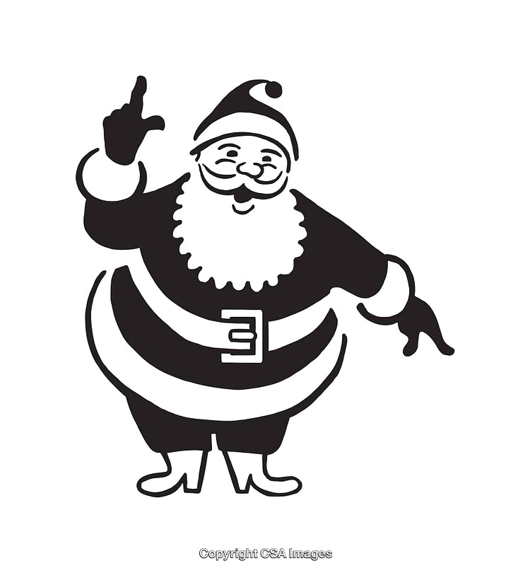 Classic Black and White Illustration of Jolly Santa Claus