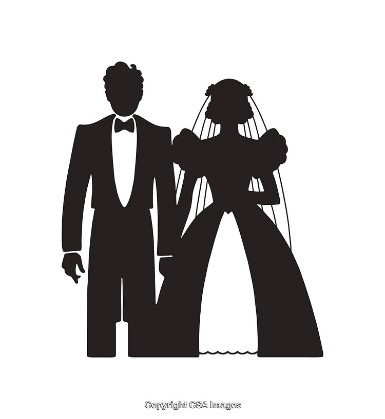 Silhouette Illustration of Bride and Groom in Wedding Attire