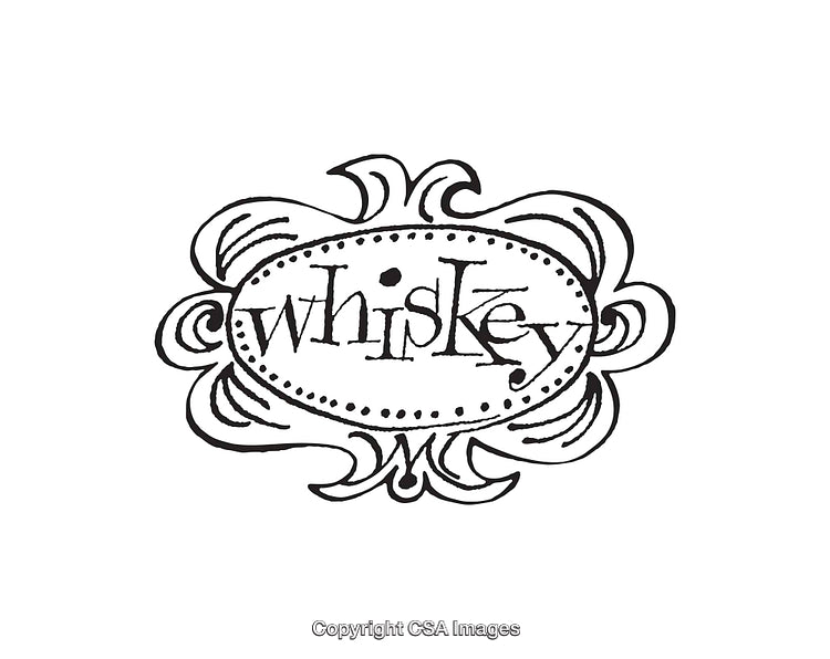 Hand-Drawn Whiskey Label Design With Ornamental Details and Curved Typography