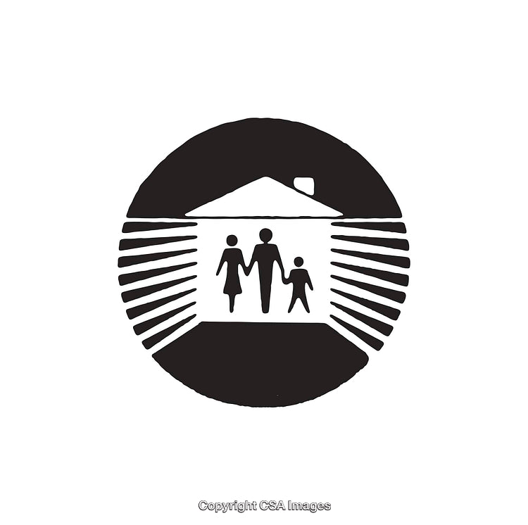 Black and White Symbol of Family with Home Illustration