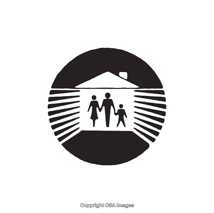 Black and White Symbol of Family with Home Illustration