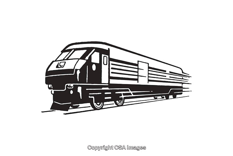 Black and White Line Art Illustration of a Train in Motion