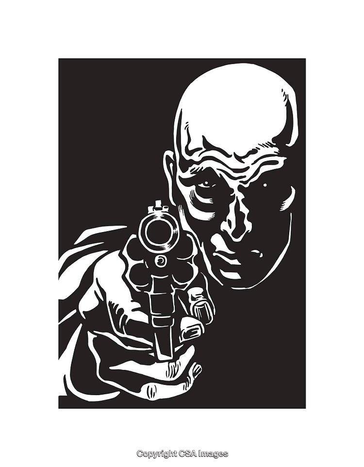 Black and White Line Art of Person Pointing a Handgun