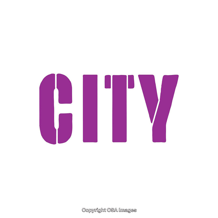 Purple Stencil-Style CITY Text Design on White Background