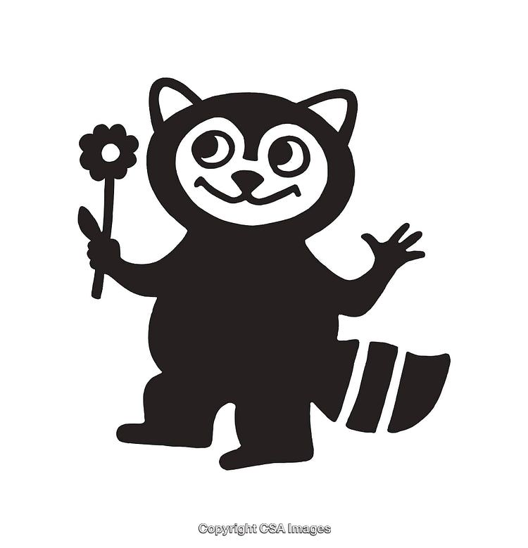 Cute Cartoon Raccoon Holding a Flower in Line Art Illustration