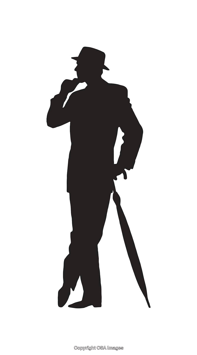 Silhouette of a Man With Umbrella in a Thoughtful Pose
