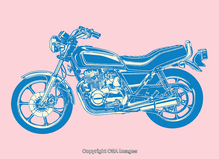 Retro Style Color Line Art Illustration of a Classic Motorcycle
