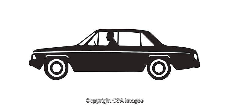 Classic Silhouette of a Black Sedan Car with Driver Illustration