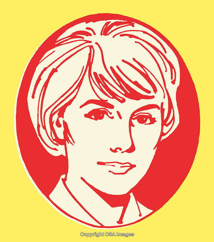 Colorful Line Art Illustration of a Woman's Face With Red Accent