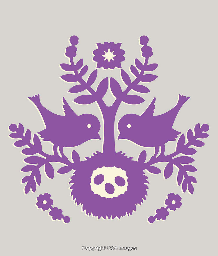 Purple Bird Design With Artistic Nest and Ornamental Floral Motif