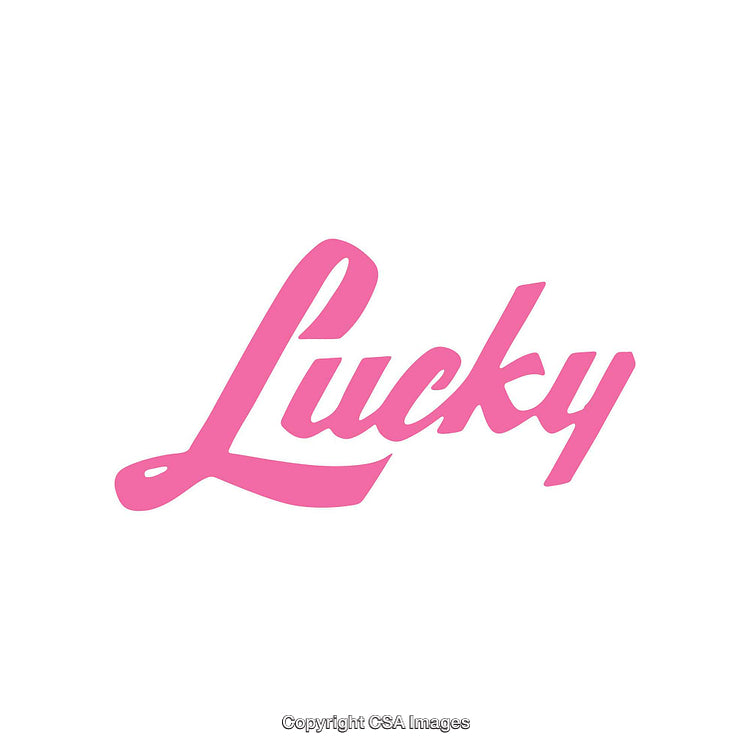 Stylish Pink Calligraphy Featuring the Word 'Lucky' on White Background