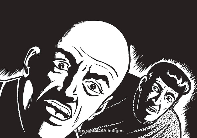Monochrome Illustration of Two Surprised Individuals With Shocked Expressions