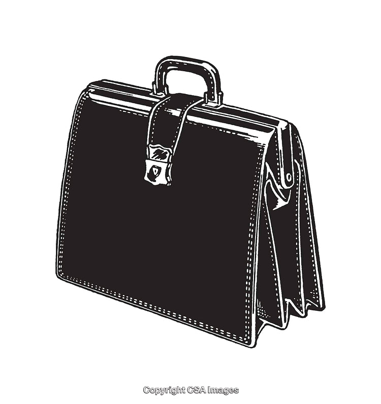 Black and White Line Art of a Detailed Business Briefcase