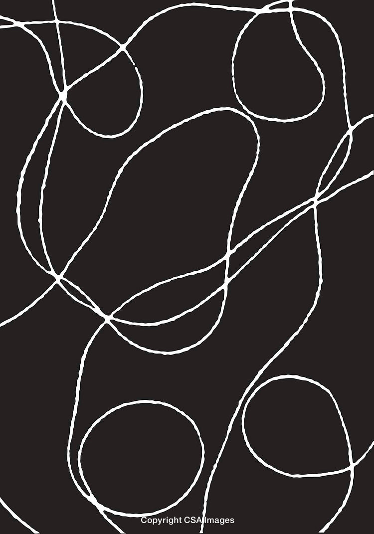 Abstract Monochrome Line Art with White Swirls on Black Background
