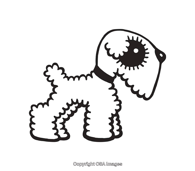 Black and White Line Art Illustration of a Cute Stylized Dog