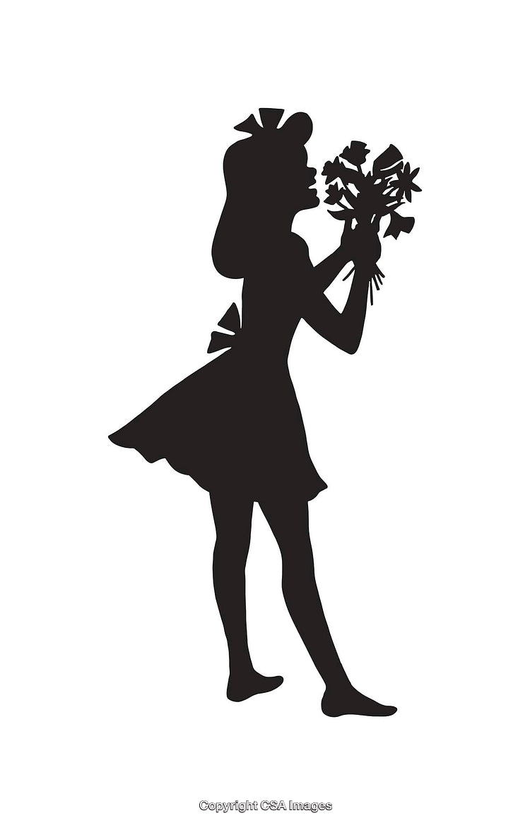 Silhouette of a Girl Holding a Bouquet of Flowers
