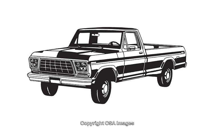 Black and White Line Art Vintage Pickup Truck Illustration