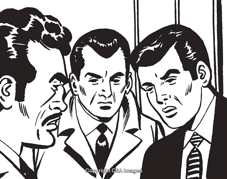 Illustration of Three Men in Conversation, Retro Comic Style Artwork