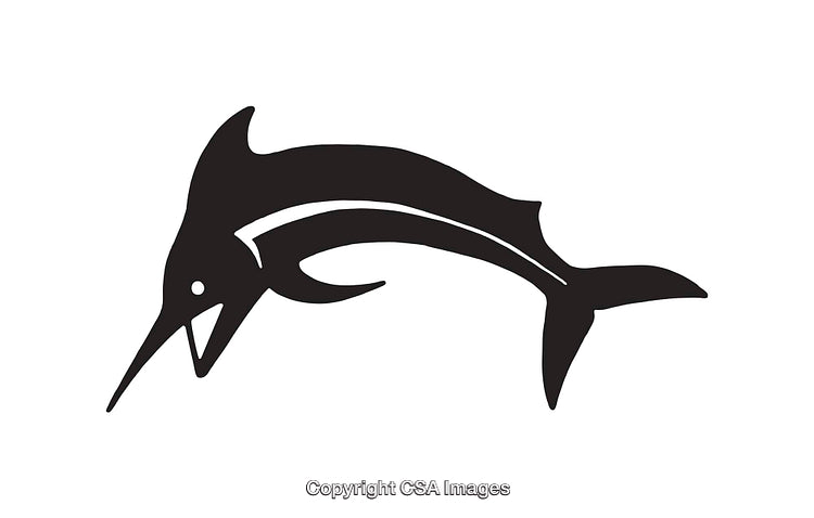 Black and White Stylized Marlin Fish Icon on White Background