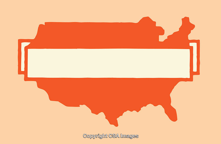 United States Map Illustration with Central Blank Banner on Beige Background